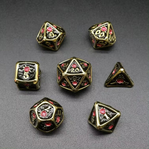 Metal Black & Gold w/ Rose Glitter RPG Dice Set