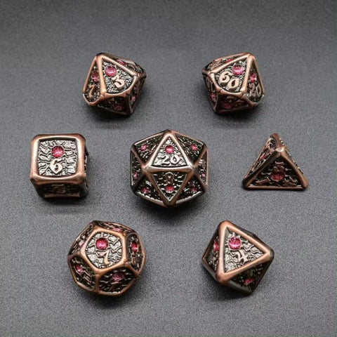 Metal Bronze & Rose RPG Dice Set