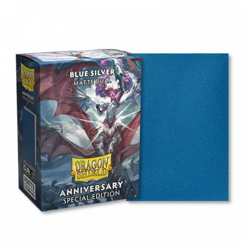 Dragon Shield: Art Dual Matte Blue Silver Sleeves - Box of 100 (Anniversary Special Edition)