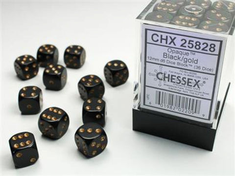 Opaque Black/gold 12mm d6 Dice Block CHX 25828