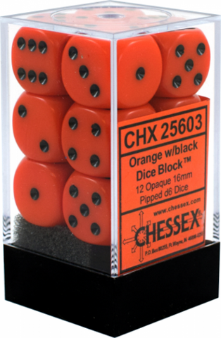 Opaque Orange/black 16mm d6 Dice Block CHX 25603