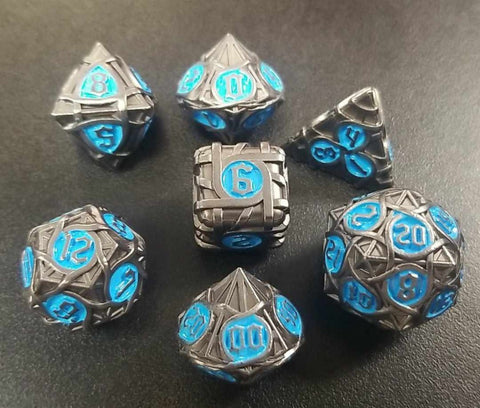 Veins of Blue & Black Metal RPG Dice Set