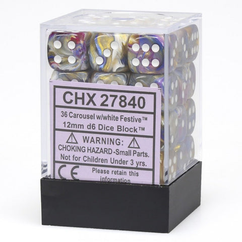36 Festive Carousel/White 12mm D6 Cube CHX27840