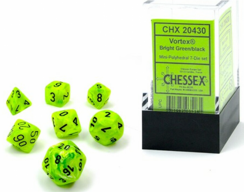 Vortext Bright Green/ Black 7 Dice Set mini - CHX 20430