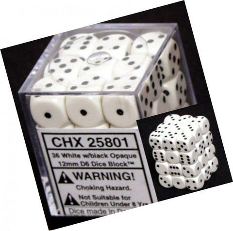 36 White/Black 12mm D6 Cube CHX25801