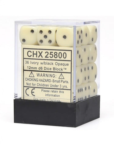 36 Ivory/Black 12mm D6 Cube CHX25800