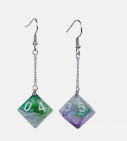 D10 Galaxy Earrings: Green/Purple