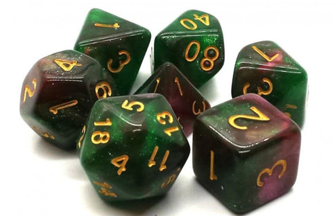 Old School 7 Piece DnD RPG Dice Set: Galaxy - Path of Roses