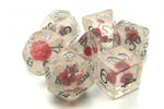 Old School 7 Piece DnD RPG Dice Set: Infused - Iridescent Red Flower
