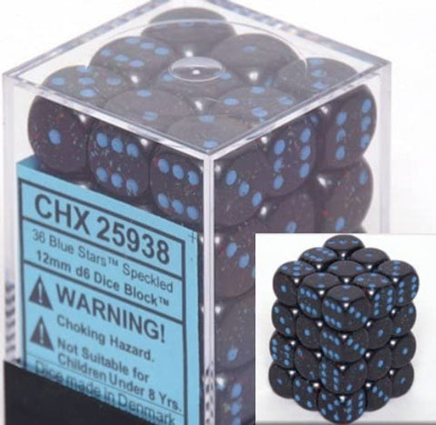 36 Blue Stars Speckled 12mm D6 Cube CHX25938