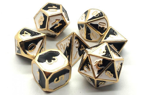 Old School RPG Dice Set: Dragon Forged - Black & White w/ Gold