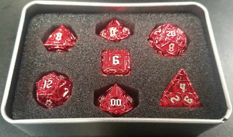 Veins of Silver & Ruby Metal RPG Dice Set