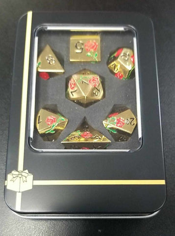 Red Rose Gold-Plated RPG Dice Set