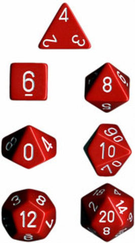 Opaque Red / White 7 Dice Set - CHX25404