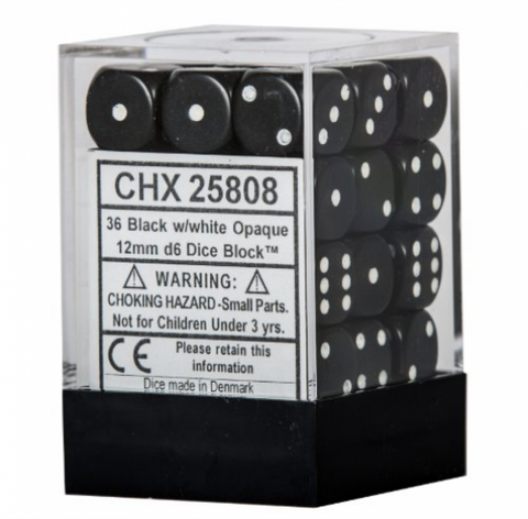 Opaque Black/white 12mm d6 Dice Block CHX 25808