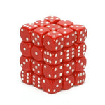 36 Red w/white Opaque 12mm D6 Dice Block - CHX25804