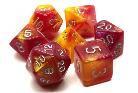 Old School 7 Piece DnD RPG Dice Set: Galaxy - Fire in the Sky