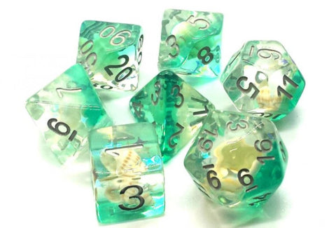 Old School 7 Piece DnD RPG Dice Set: Infused - Beach Party - Aqua