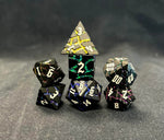 Black with Multicolor Veins Metal RPG Dice Set