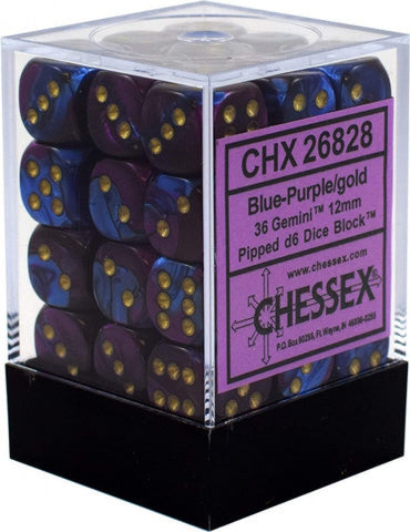 Gemini Blue-Purple/gold 12mm d6 Dice Block - CHX 26828