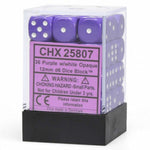 36 Purple w/white Opaque 12mm D6 Dice Block - CHX25807