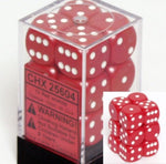 12 Red w/white Opaque 16mm D6 Dice Block - CHX25604