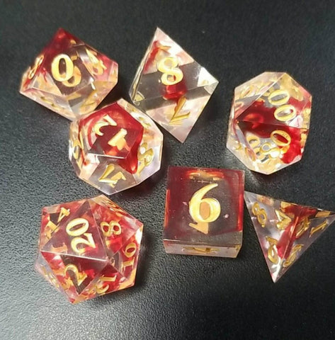 Clear & Red w/gold Sharp RPG Dice Set