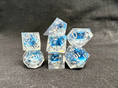 Blue with Liquid Glitter RPG Dice Set