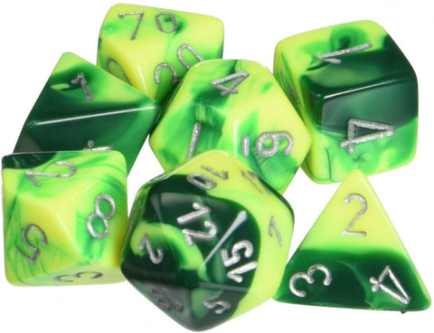 7 Green-Yellow/silver Gemini Polyhedral Dice Set - CHX26454