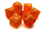 Old School 7 Piece DnD RPG Dice Set: Infused - Frosted Firefly - Orange w/ Gold