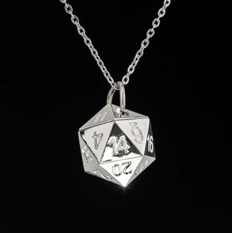 Silver Metal d20 Necklace