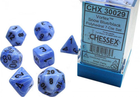 7 Heavy Dice Set - Lab Dice 2 - Snow Blue Vortex Dice with Black Numbers - CHX30029