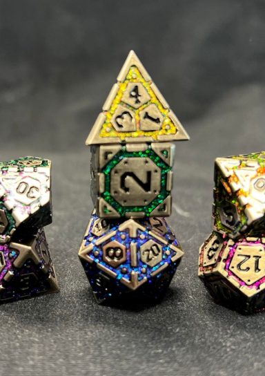 Silver with Multicolor AllSpark Metal RPG Dice Set