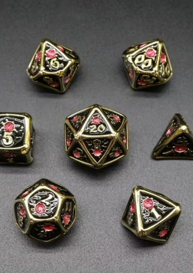 Metal Black & Gold w/ Rose Glitter RPG Dice Set