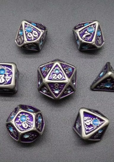 Metal Purple & Blue RPG Dice Set