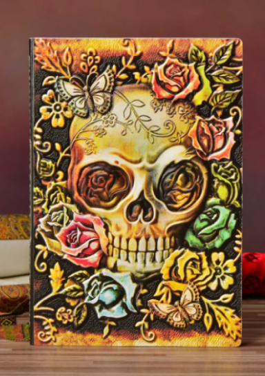 Colorful Flower of Death Skull Leather Book