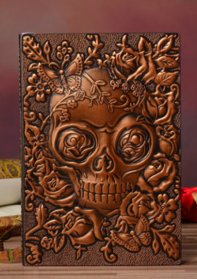 Copper Flower of Death Skull Leather Book