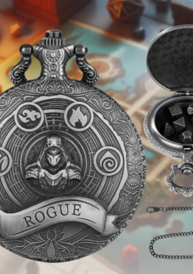 Rogue D20 DND Pocket Watch with Mini Metal Dice Set